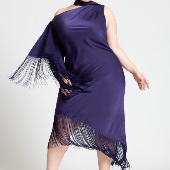 Eloquii Scarf Neck Fringe Dress, Purple, Size 16 NWT - Picture 2 of 16